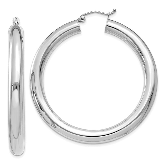 Million Charms 14k White Gold Polished 5mm Lightweight Hoop Earrings, 45mm x 5mm