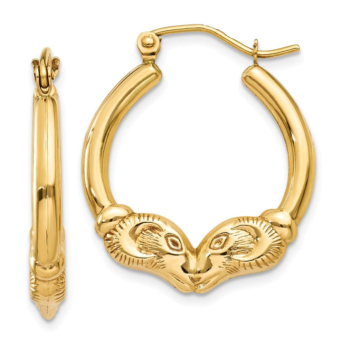 Million Charms 14k Yellow Gold Polished Ram Hoop Earrings, 17mm x 3mm