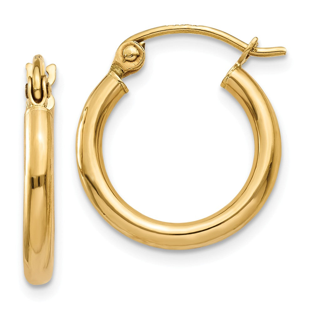 Million Charms 10k Yellow Gold Polished 2mm Tube Hoop Earrings, 11mm x 2mm