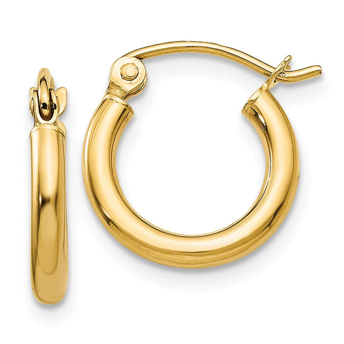 Million Charms 14k Yellow Gold Polished 2mm Tube Hoop Earrings, 13mm x 12mm