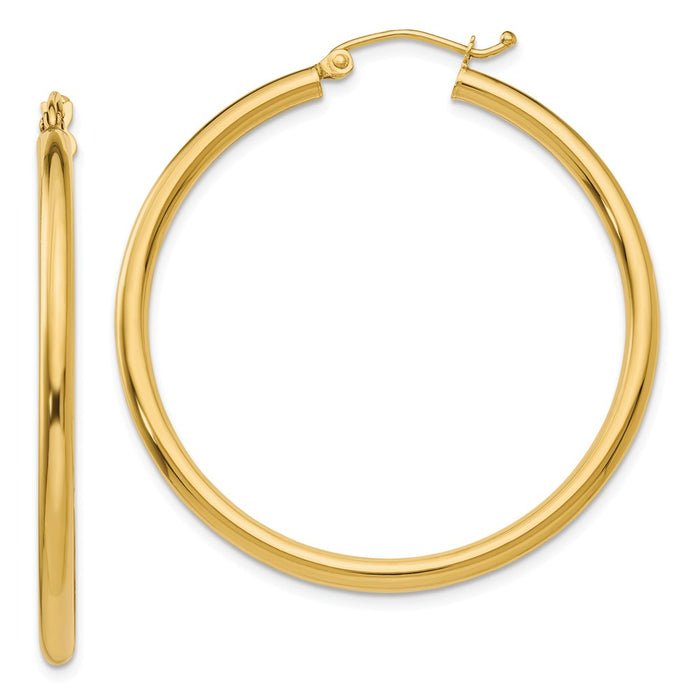 Million Charms 14k Yellow Gold Polished 2.5mm Lightweight Tube Hoop Earrings, 40mm x 2.5mm