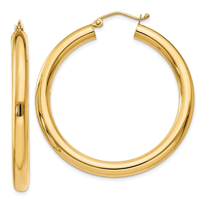 Million Charms 14k Yellow Gold Polished 4mm Tube Hoop Earrings, 40mm x 4mm