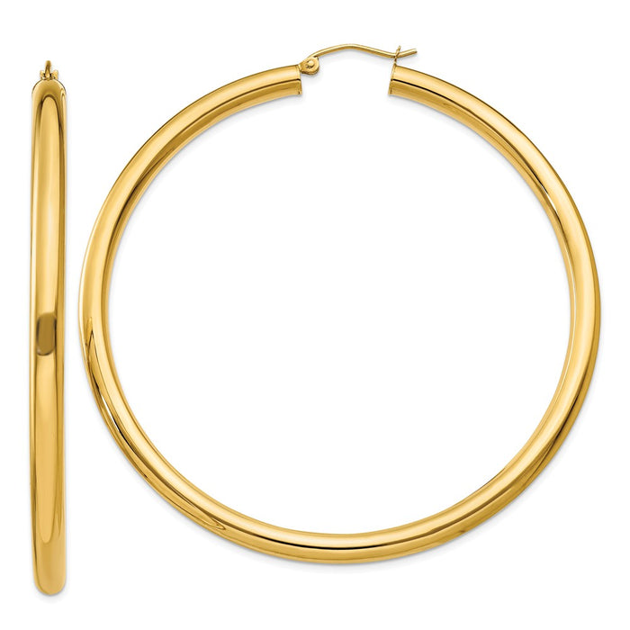 Million Charms 10k Yellow Gold Polished 4mm Tube Hoop Earrings, 55mm x 4mm