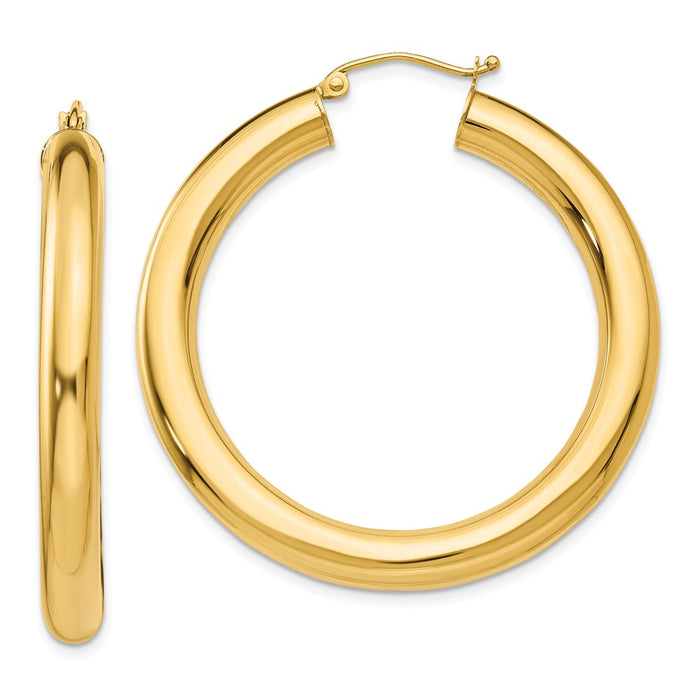Million Charms 14k Yellow Gold Polished 5mm Tube Hoop Earrings, 40mm x 5mm