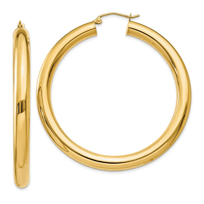 Million Charms 14k Yellow Gold Polished 5mm Tube Hoop Earrings, 50mm x 5mm