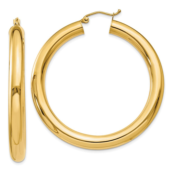 Million Charms 14k Yellow Gold Polished 5mm Tube Hoop Earrings, 45mm x 5mm