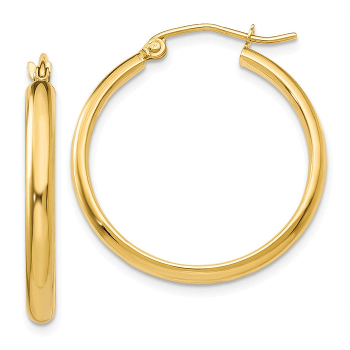 Million Charms 14k Yellow Gold Polished Hoop Earring, 25mm x 2.75mm