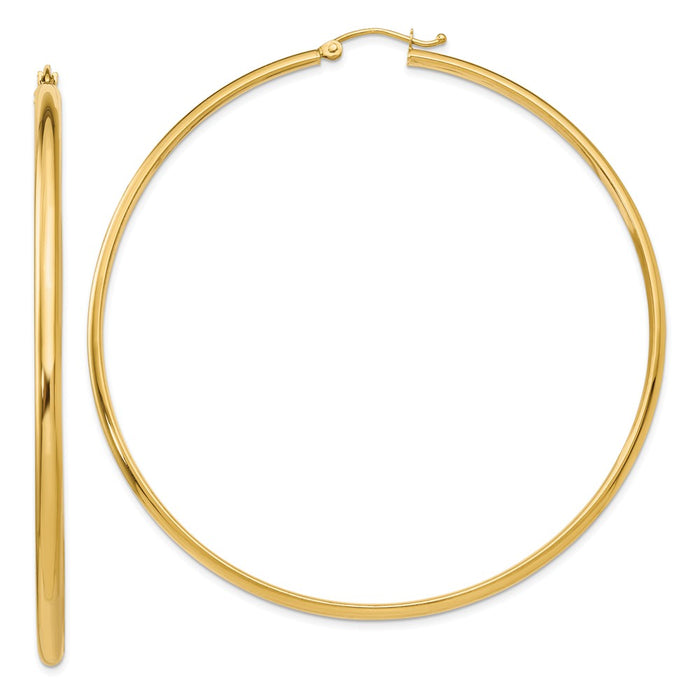 Million Charms 14k Yellow Gold Polished Hoop Earring, 65mm x 2.75mm