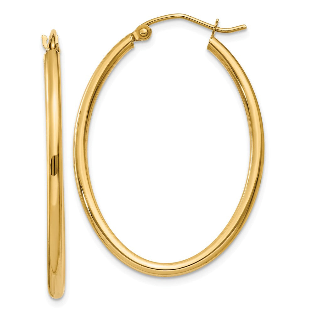 Million Charms 14k Yellow Gold Oval Polished Hoop Earring, 33mm x 2mm