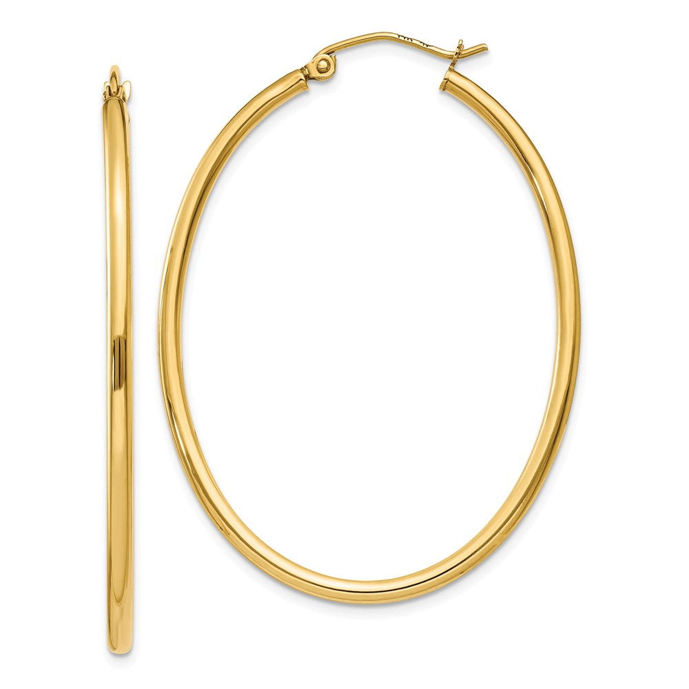 Million Charms 14k Yellow Gold Oval Polished Hoop Earring, 28mm x 2mm
