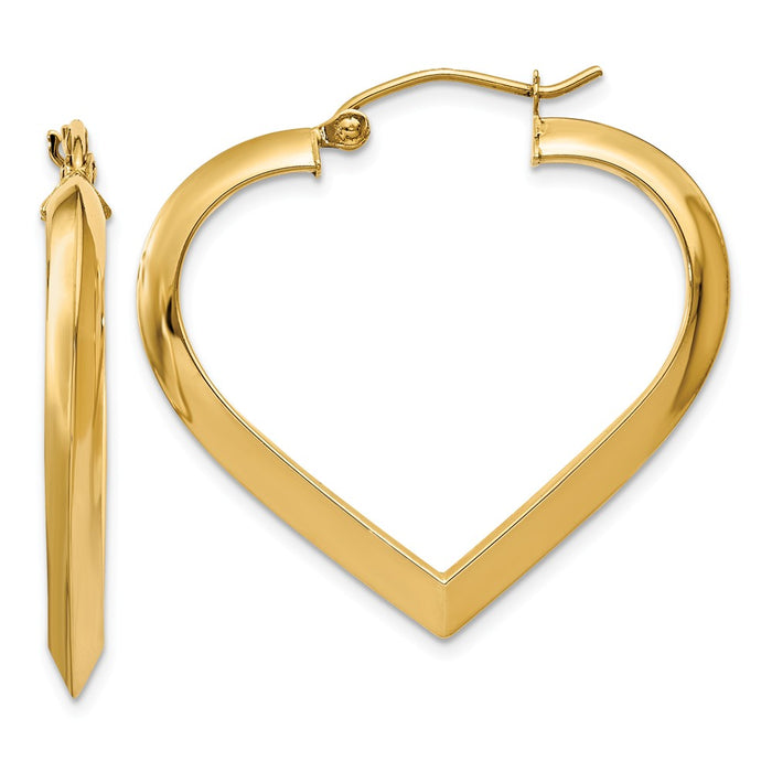 Million Charms 14k Yellow Gold Polished Heart Hoop Earring, 28mm x 3mm