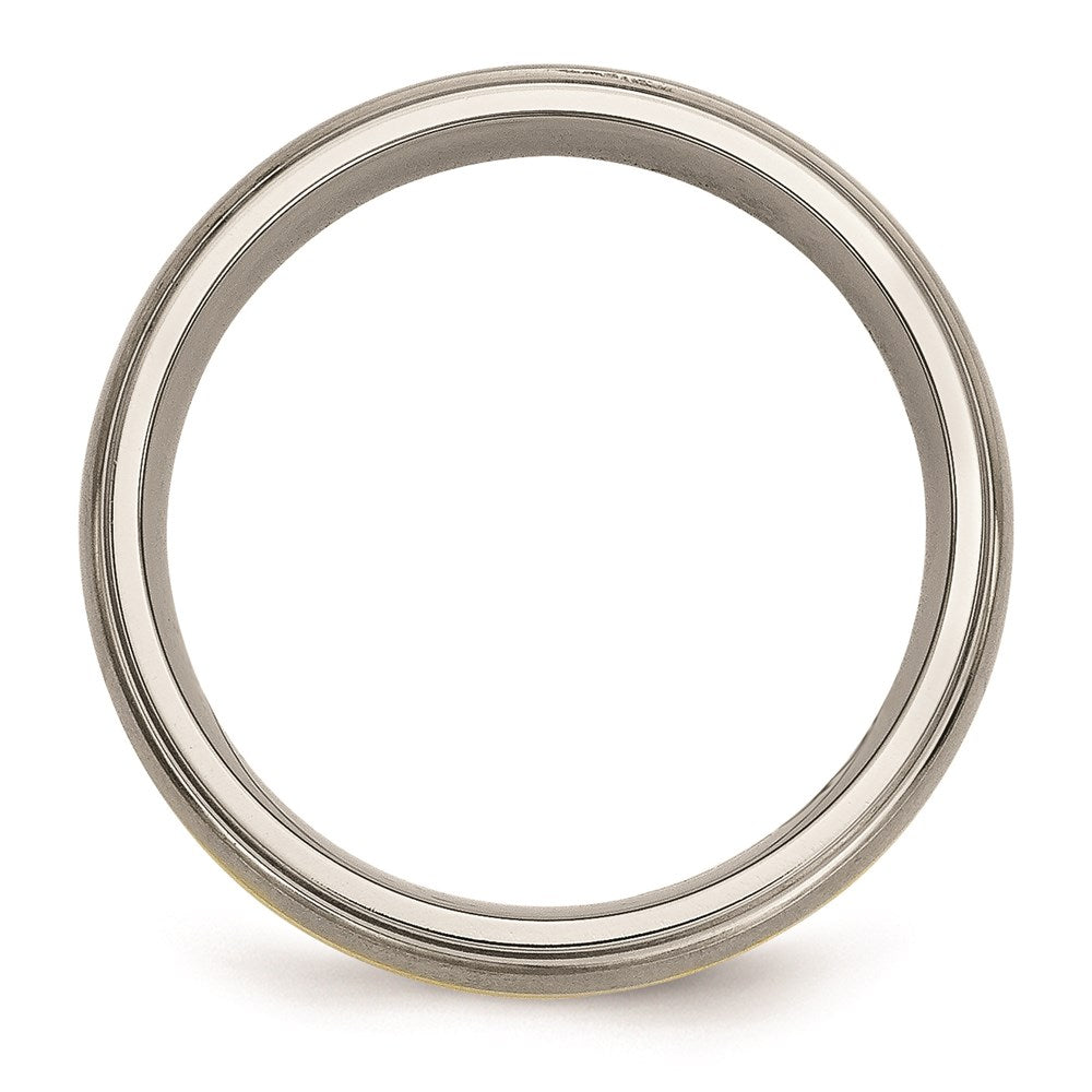 Unisex Fashion Jewelry, Chisel Brand Titanium Ridged Edge 14k Yellow Inlay 6mm Brushed/Polished Ring Band