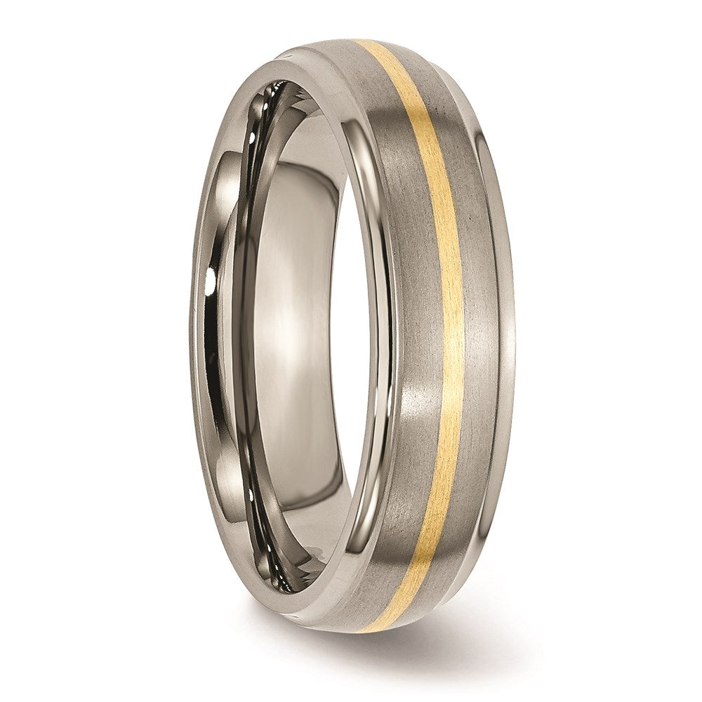 Unisex Fashion Jewelry, Chisel Brand Titanium Ridged Edge 14k Yellow Inlay 6mm Brushed/Polished Ring Band