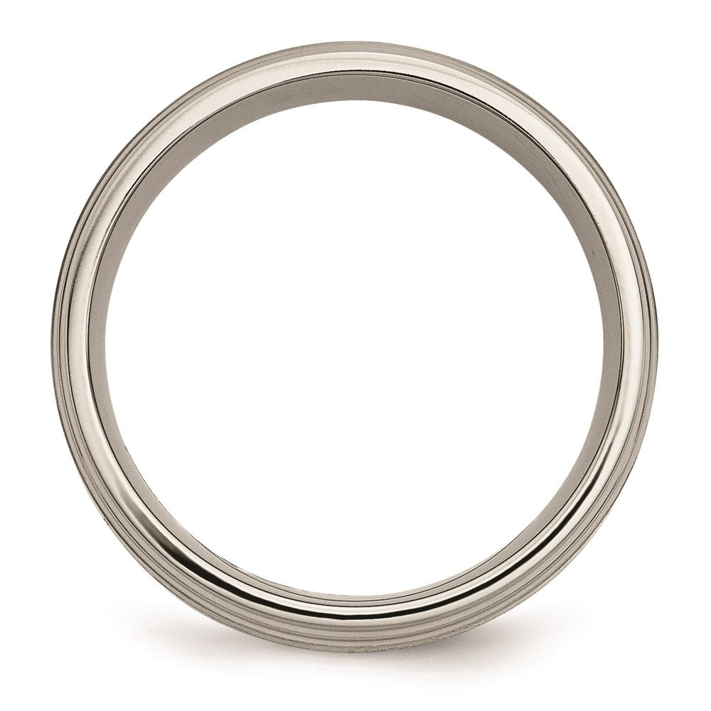Unisex Fashion Jewelry, Chisel Brand Titanium Ridged Edge 14k Yellow Inlay 8mm Brushed/Polished Ring Band