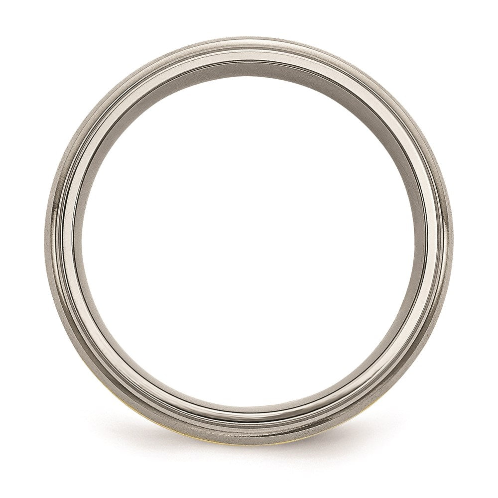 Unisex Fashion Jewelry, Chisel Brand Titanium Ridged Edge 14k Yellow Inlay 8mm Brushed/Polished Ring Band