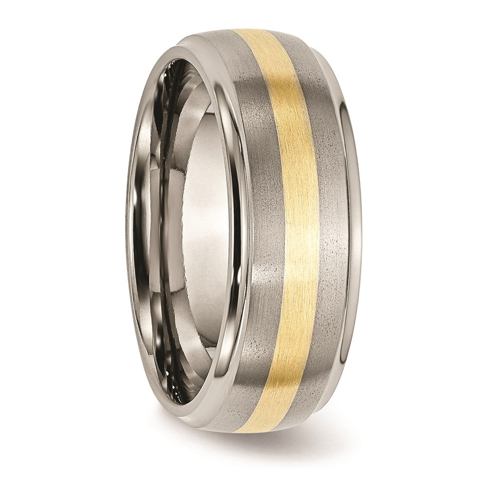 Unisex Fashion Jewelry, Chisel Brand Titanium Ridged Edge 14k Yellow Inlay 8mm Brushed/Polished Ring Band