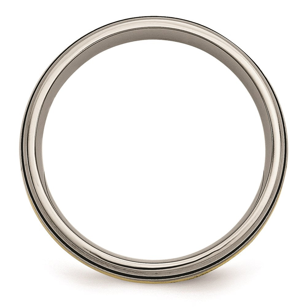 Men's Fashion Jewelry, Chisel Brand Titanium Grooved 14k Yellow Inlay 6mm Brushed and Antiqued Ring Band