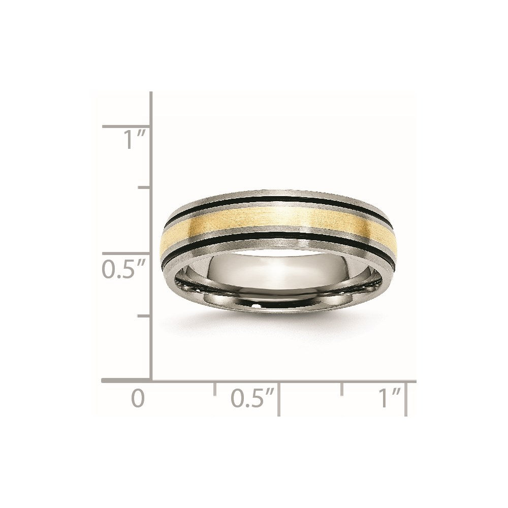 Men's Fashion Jewelry, Chisel Brand Titanium Grooved 14k Yellow Inlay 6mm Brushed and Antiqued Ring Band