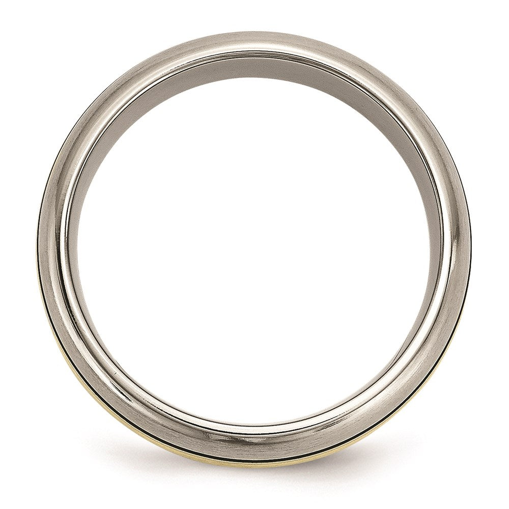 Unisex Fashion Jewelry, Chisel Brand Titanium Grooved 14k Yellow Inlay 8mm Brushed and Antiqued Ring Band