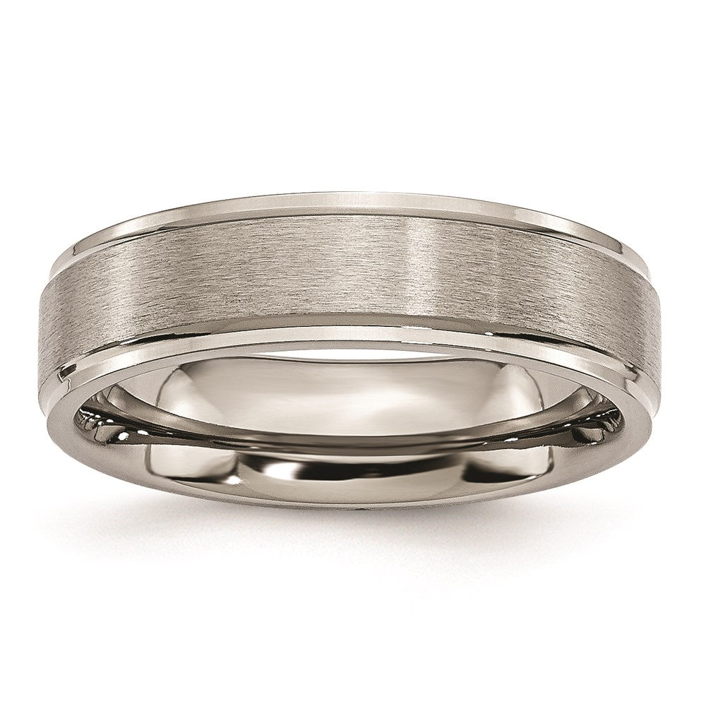 Unisex Fashion Jewelry, Chisel Brand Titanium Ridged Edge 6mm Brushed and Polished Ring Band