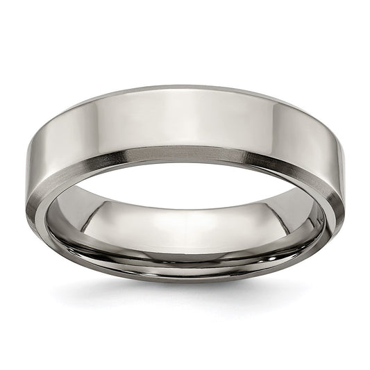 Unisex Fashion Jewelry, Chisel Brand Titanium Beveled Edge 6mm Brushed and Polished Ring Band