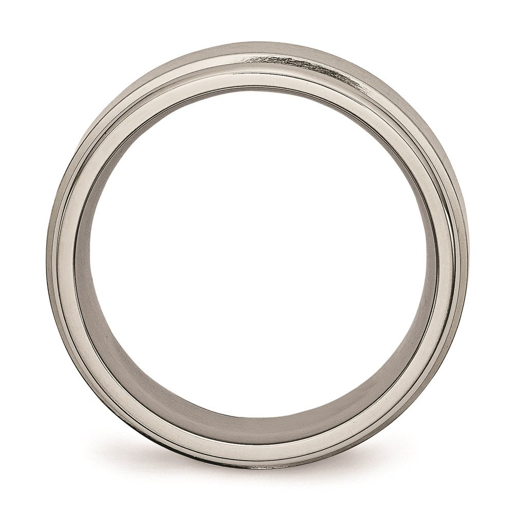 Unisex Fashion Jewelry, Chisel Brand Titanium Ridged Edge 8mm Brushed and Polished Ring Band