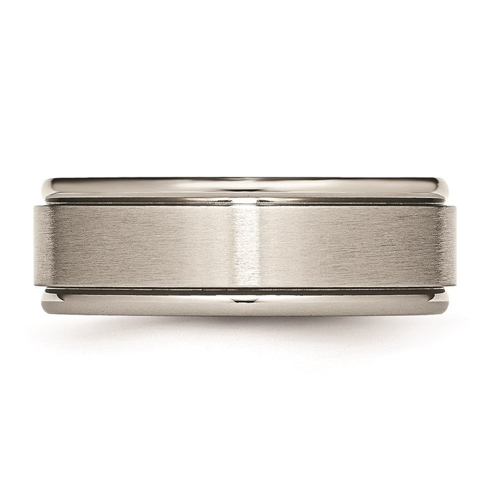 Unisex Fashion Jewelry, Chisel Brand Titanium Ridged Edge 8mm Brushed and Polished Ring Band