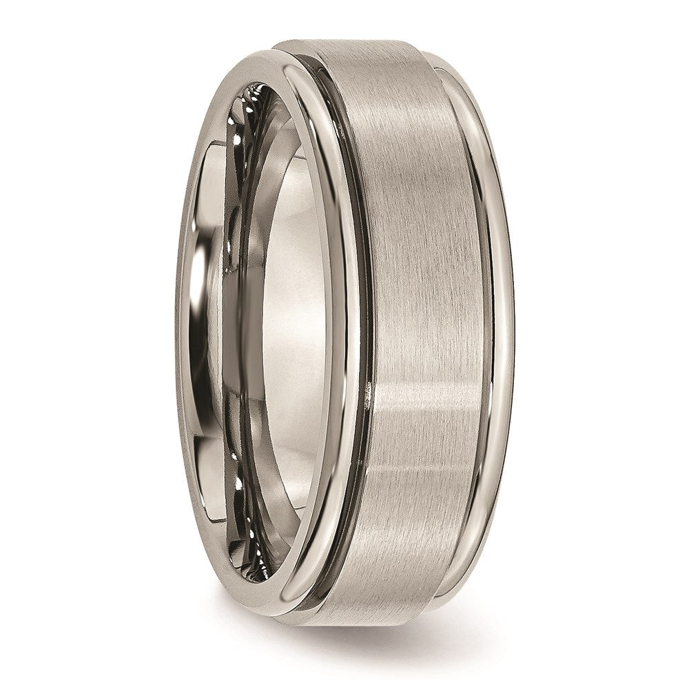 Unisex Fashion Jewelry, Chisel Brand Titanium Ridged Edge 8mm Brushed and Polished Ring Band