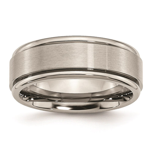 Unisex Fashion Jewelry, Chisel Brand Titanium Ridged Edge 8mm Brushed and Polished Ring Band