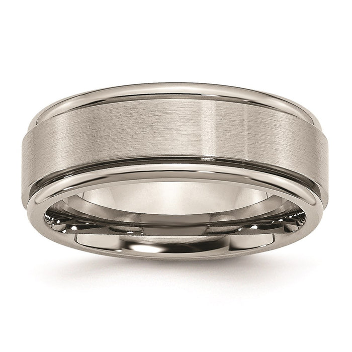 Unisex Fashion Jewelry, Chisel Brand Titanium Ridged Edge 8mm Brushed and Polished Ring Band