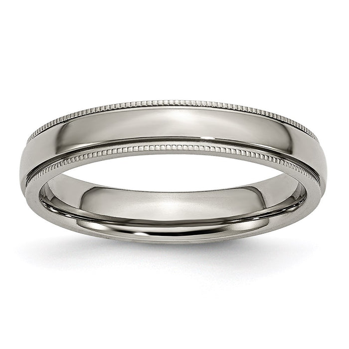 Unisex Fashion Jewelry, Chisel Brand Titanium Grooved and Beaded Edge 4mm Polished Ring Band
