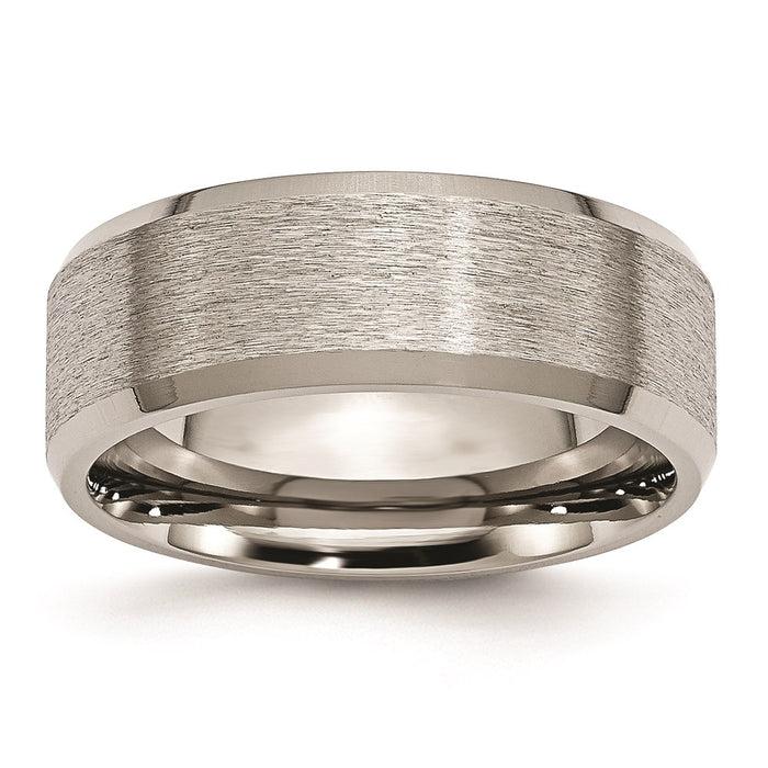 Unisex Fashion Jewelry, Chisel Brand Titanium Beveled Edge 8mm Satin and Brushed Ring Band