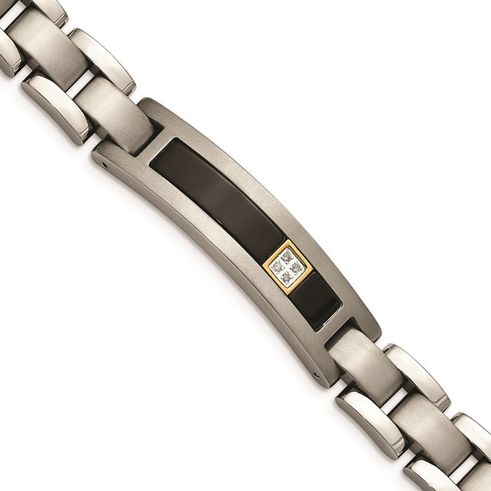 Chisel Brand Jewelry, Titanium/14K Polished/Brushed with Black Onyx 0.05ct. tw dia 8in Men's Bracelet