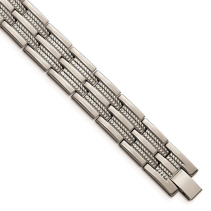 Chisel Brand Jewelry, Titanium Polished & Textured with Syn. Germanium 8.5in Link Men's Bracelet