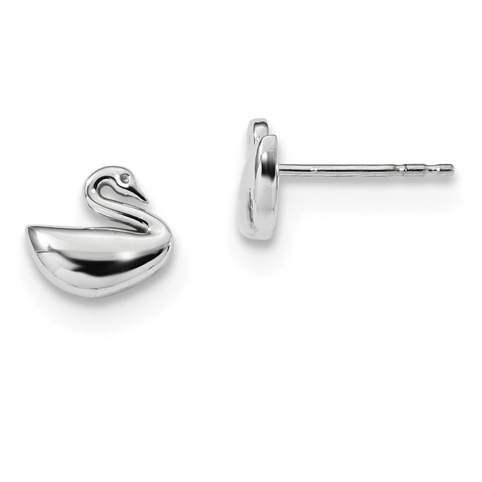 Million Charms 14k White Gold Polished Swan Post Earrings, 8mm x 9mm