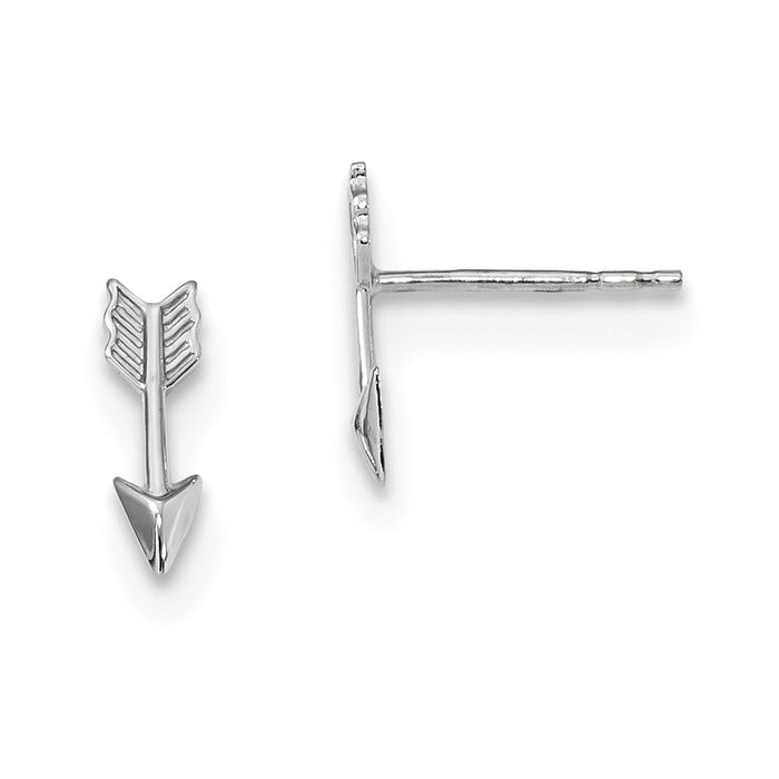 Million Charms 14k White Gold Polished Arrow Post Earrings, 11.5mm x 4mm