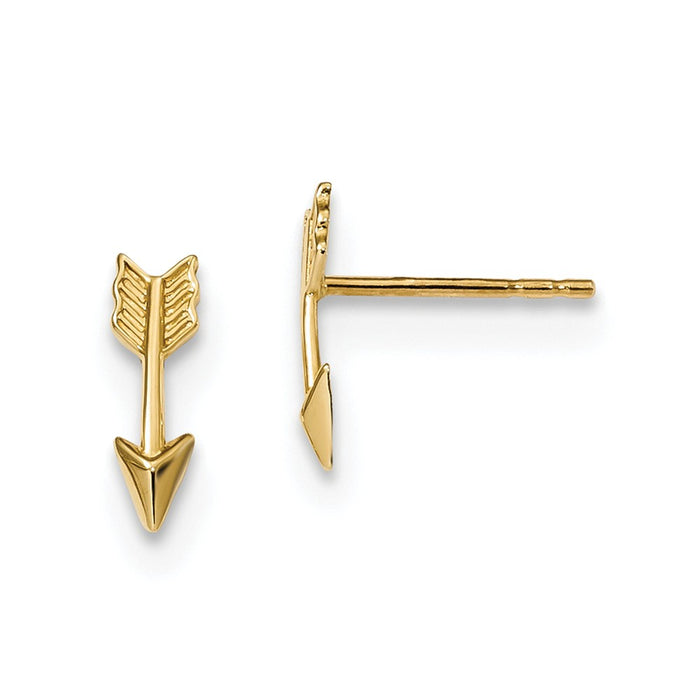 Million Charms 14k Yellow Gold Gold Polished Arrow Post Earrings, 11.5mm x 4mm