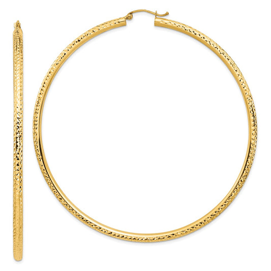 Million Charms 14k Yellow Gold Lightweight 3mm Diamond-cut Hoop Earrings, 81.8mm x 79.2mm