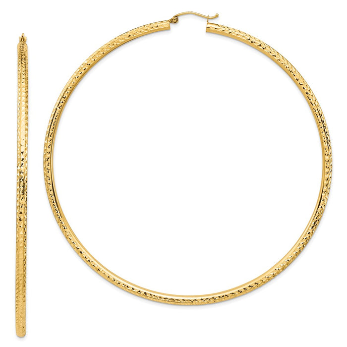 Million Charms 14k Yellow Gold Lightweight 3mm Diamond-cut Hoop Earrings, 91.8mm x 89mm