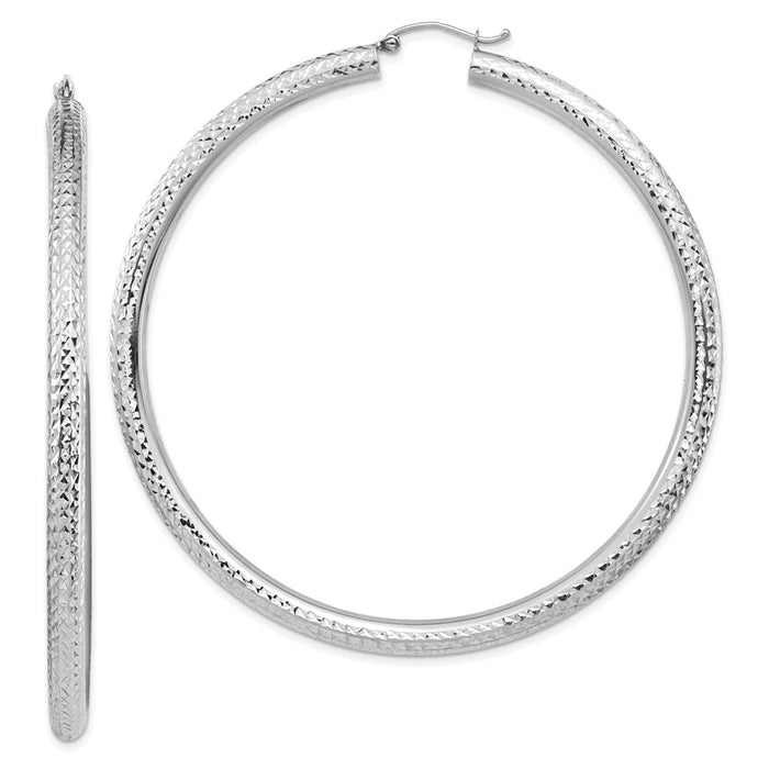 Million Charms 14k White Gold Lightweight 4mm Diamond-cut Hoop Earrings, 72.5mm x 70.5mm