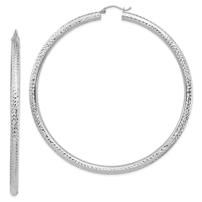 Million Charms 14k White Gold Lightweight 4mm Diamond-cut Hoop Earrings, 82.5mm x 80mm