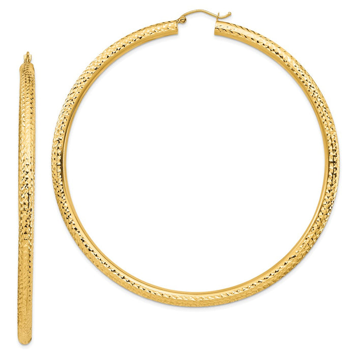 Million Charms 14k Yellow Gold Lightweight 4mm Diamond-cut Hoop Earrings, 82.5mm x 80mm