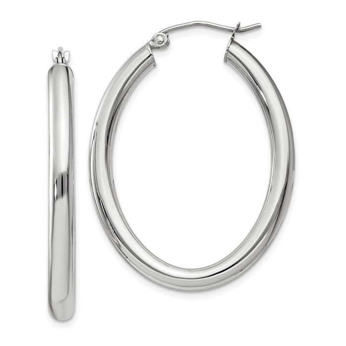 Million Charms 14k White Gold Polished 3.5mm Oval Tube Hoop Earrings, 22mm x 3.5mm