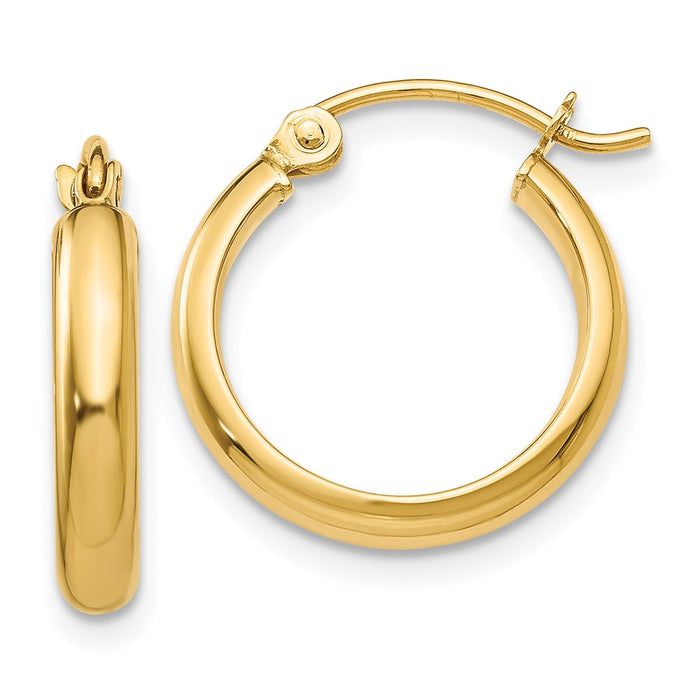 Million Charms 14k Yellow Gold Round Tube Hoop Earrings, 12mm x 2.75mm