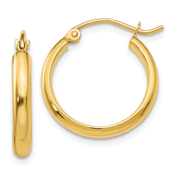 Million Charms 14k Yellow Gold Round Tube Hoop Earrings, 17mm x 2.75mm