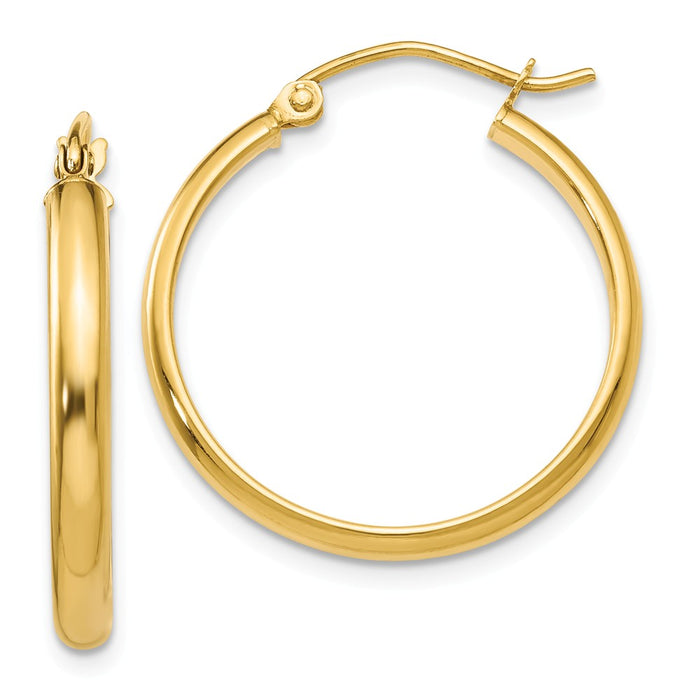 Million Charms 14k Yellow Gold Round Tube Hoop Earrings, 19mm x 2.75mm
