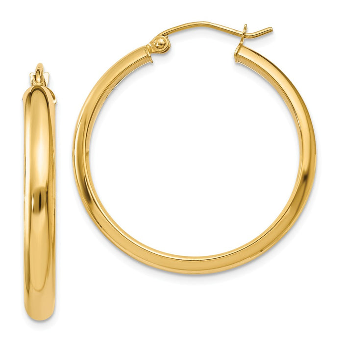 Million Charms 14k Yellow Gold Round Tube Hoop Earrings, 26mm x 3.75mm
