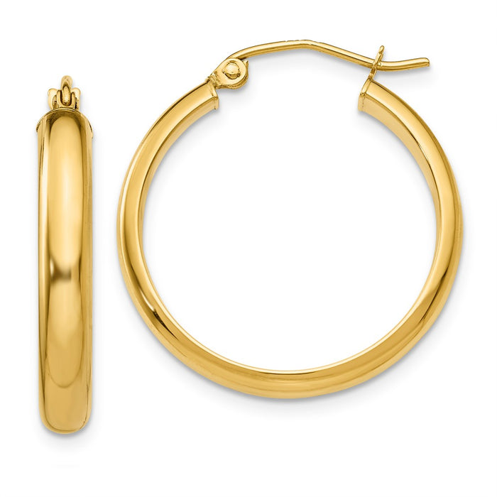 Million Charms 14k Yellow Gold Round Tube Hoop Earrings, 21mm x 3.75mm