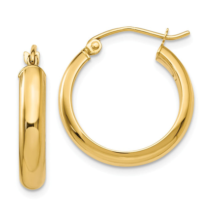 Million Charms 14k Yellow Gold Round Tube Hoop Earrings, 16mm x 3.75mm