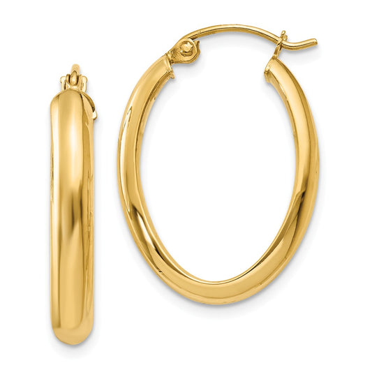 Million Charms 14k Yellow Gold Polished 3.5mm Oval Hoop Earrings, 16mm x 3.5mm